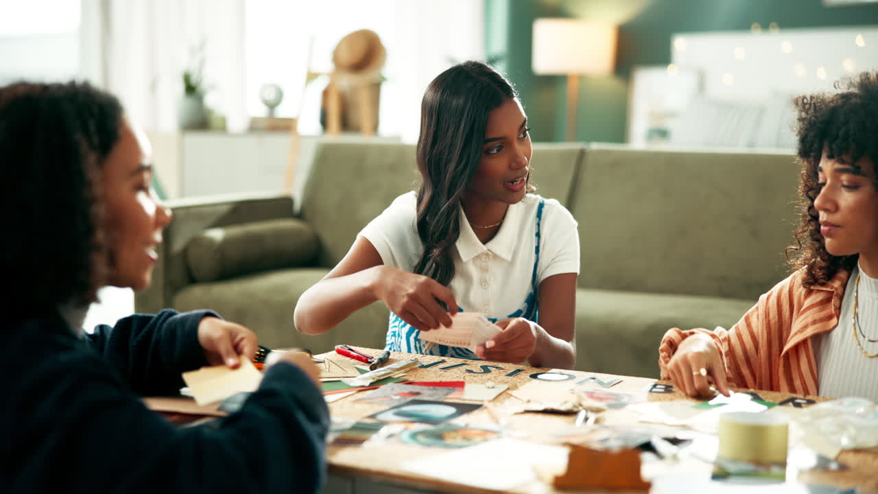 Group of friends crafting together at a table