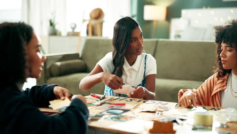 group of friends crafting together at a table