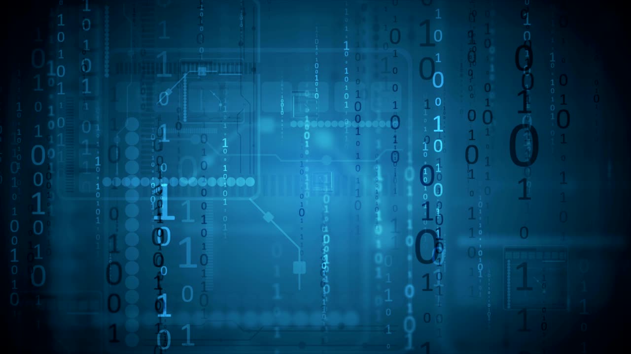 fondo de movimiento de tecnología azul oscuro con código binario