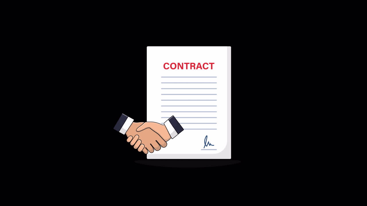 Animated Contract Signing and Business Handshake