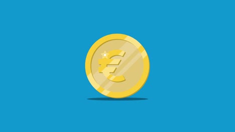 moneda de oro con el símbolo de la moneda europea euro rodando sobre un fondo azul. animación financiera o de negocios de bucle sin costuras. fondo sin fin con moneda de oro