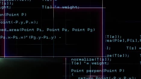 Animation of lines and data processing on black background