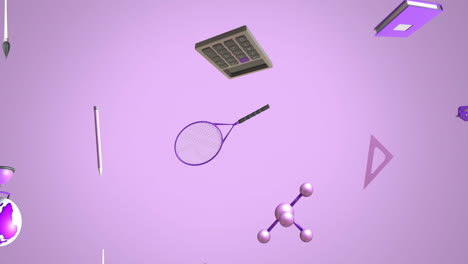 animación de iconos educativos sobre un fondo púrpura