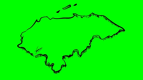 honduras dibujando un mapa de contorno en una tabla blanca aislada en pantalla verde