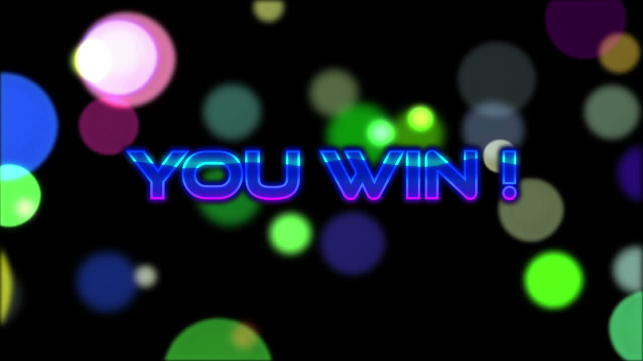 Animasjon av «you win»-neonskilt over scenelys