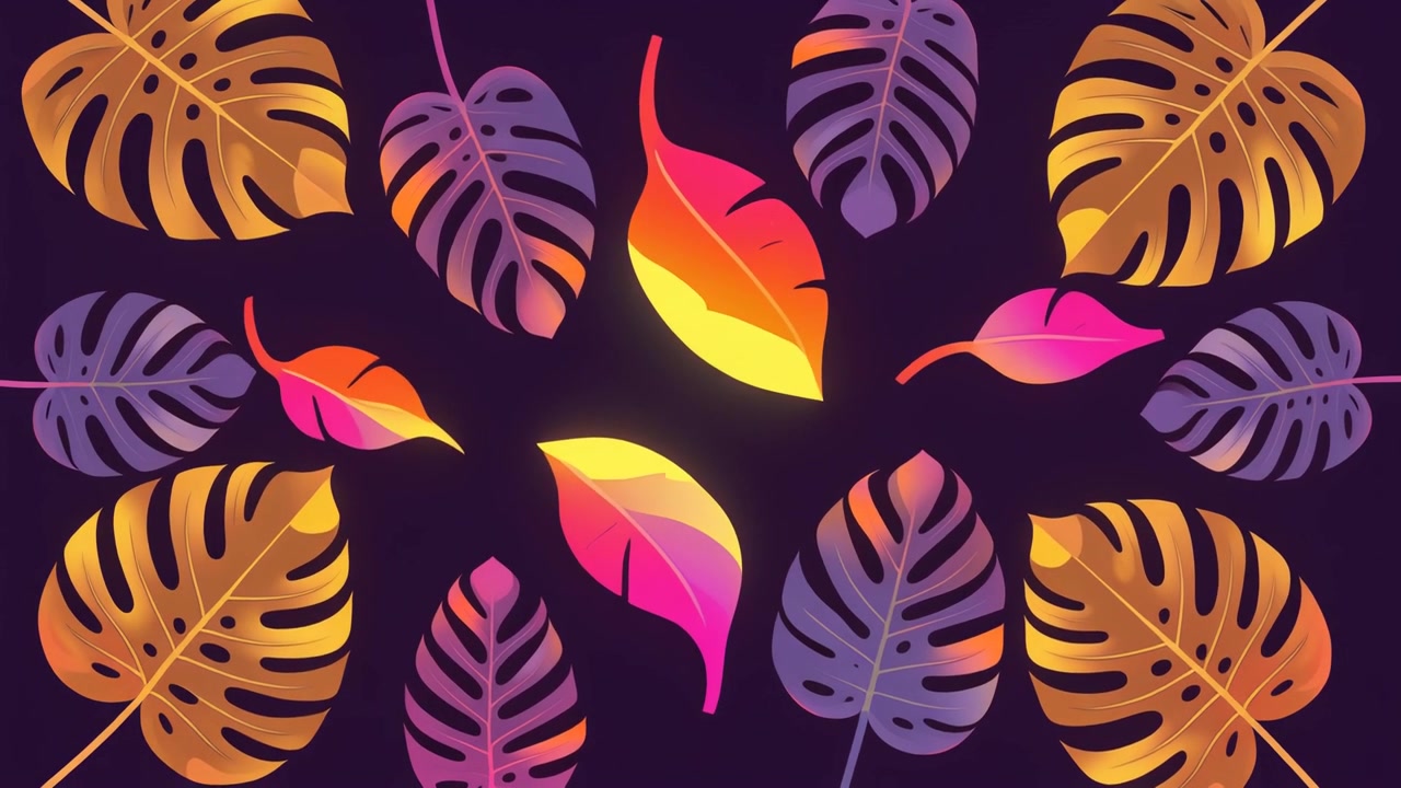 Animated Tropical Monstera Leaves with Vibrant Gradient Colors