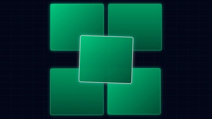 Animated Green Squares Appearing and Disappearing on Dark Grid Background