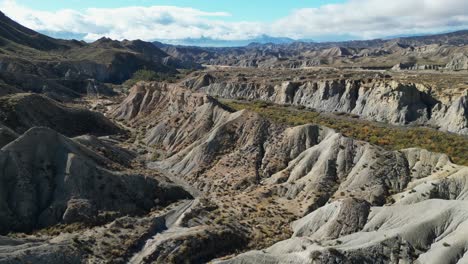 Badlands-Landscape-in-Tabernas-Desert,-Almeria,-Andalusia,-Spain---Aerial