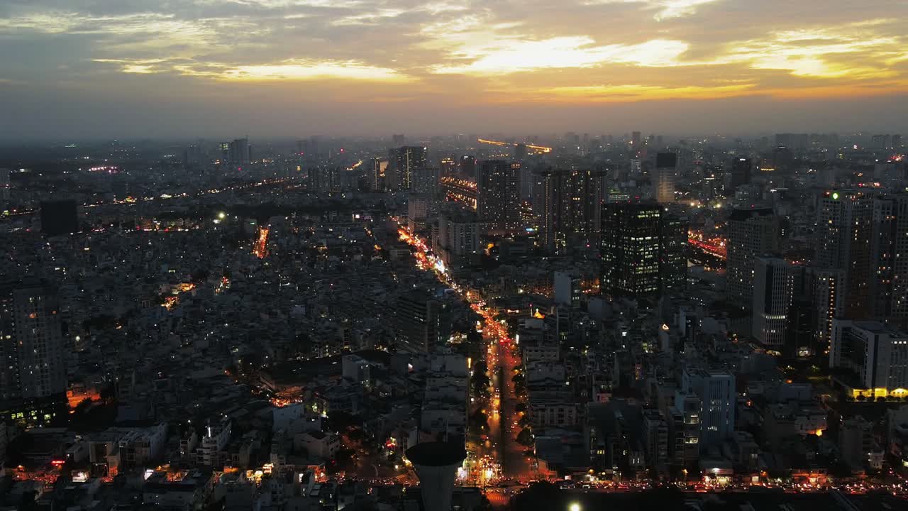 Drone hyperlapse over the night city skyline, ho chi minh city, vietnam ... - Nhu City Skyline Views