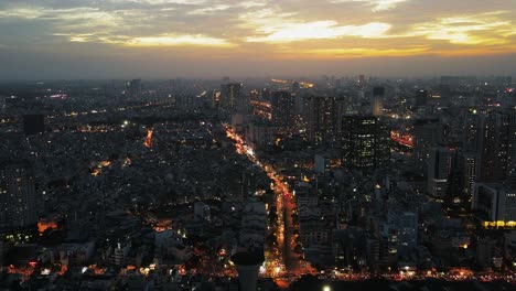 drone hyperlapse over the night city skyline, ho chi minh city, vietnam