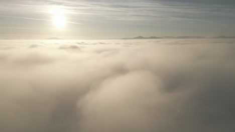 amazing view over clouds at sunset