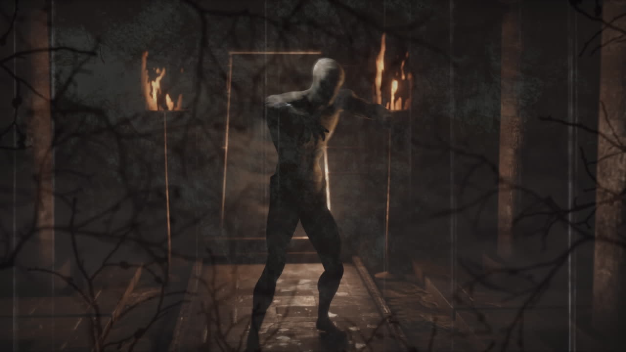 animación de formas que se mueven sobre zombies caminando en halloween