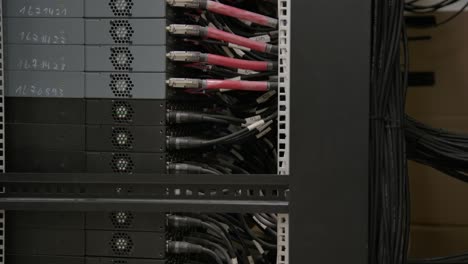 líneas de cables conectados a un moderno servidor de conmutación de red de internet
