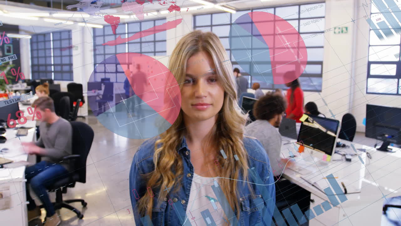 diagramas de datos de negocios y gráficos de animación sobre personas que trabajan en la oficina moderna