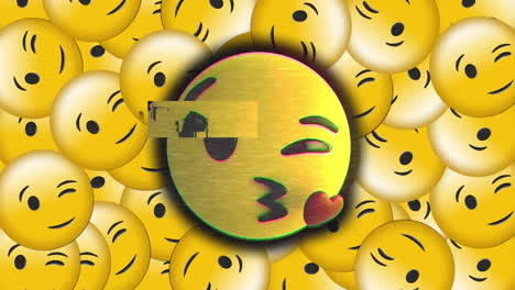 efecto glitch sobre la cara soplando un emoji de beso contra múltiples emoji de cara de guiño