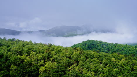 Drone captures the Smokies fading into thick morning fog