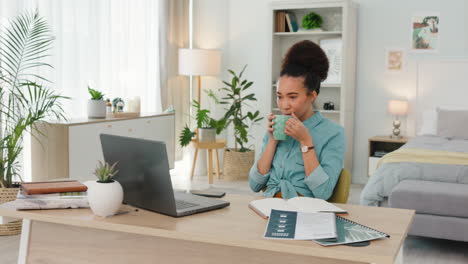 Remote-work,-coffee-and-woman-digital-employee