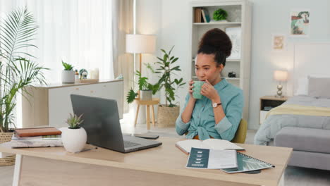 remote work, coffee and woman digital employee