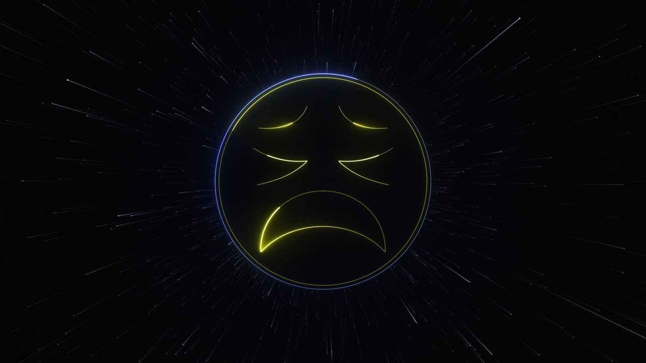 슬픈 이모지 네온 배경, 애니메이션, 루프