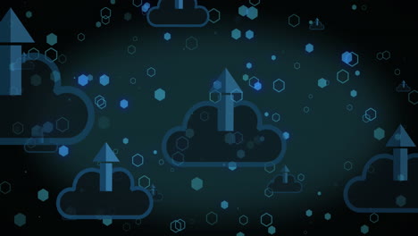 animación de formas sobre nubes con flechas en fondo negro