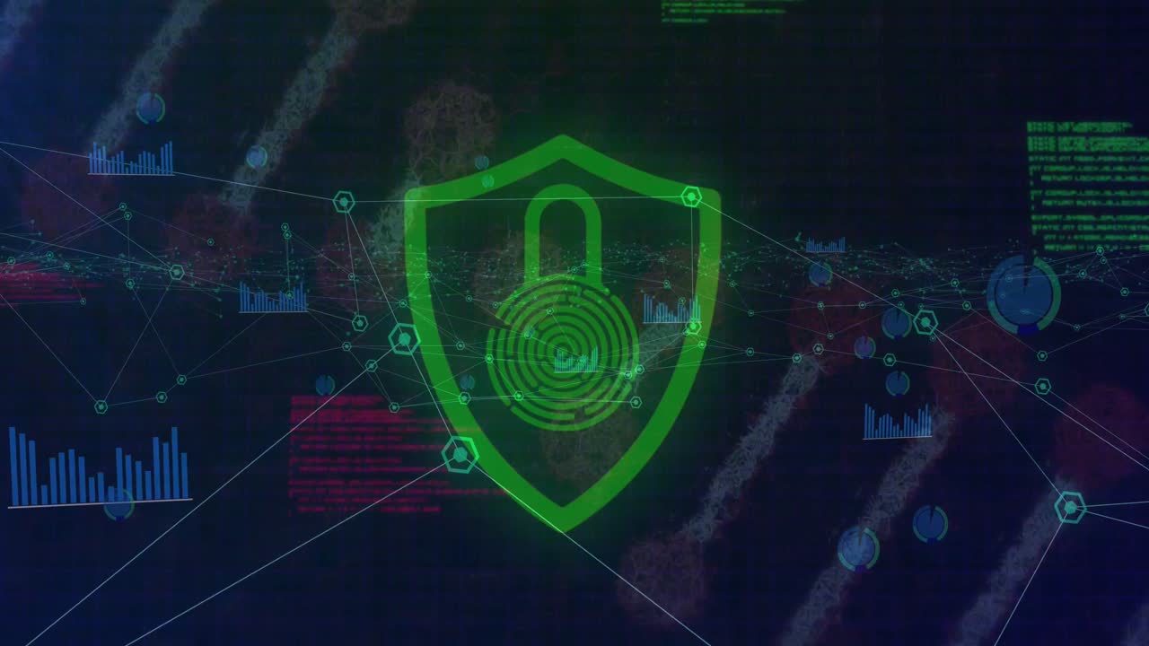 bloqueo de seguridad sobre icono de escudo contra la red de iconos digitales y procesamiento de datos