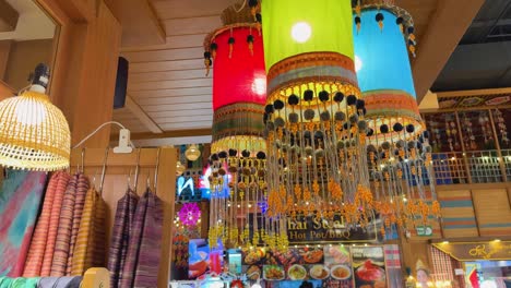 vibrant lanterns hanging in a bustling market