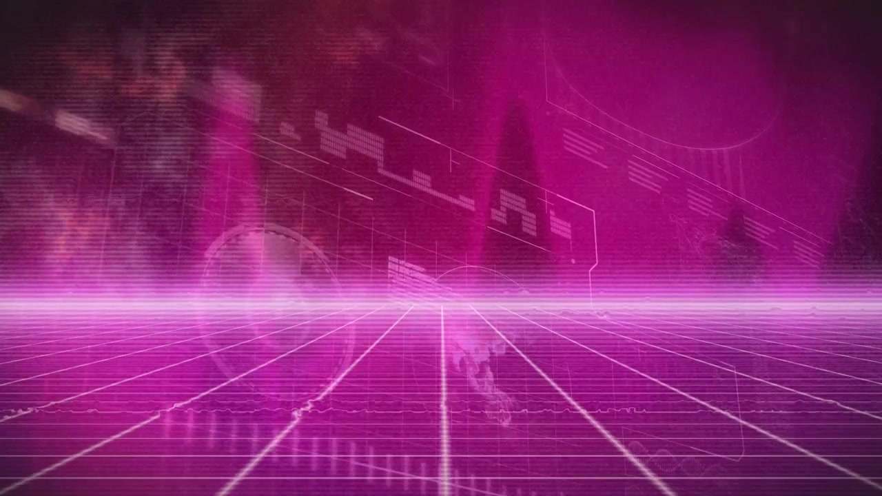 Animation of neon lines over data processing on purple background