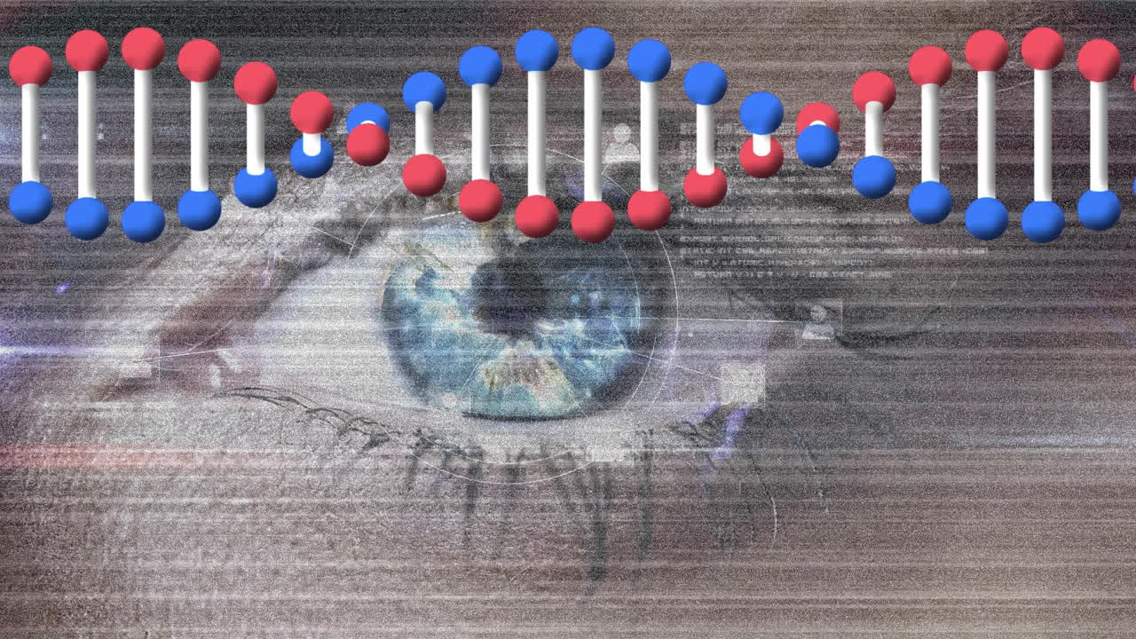 Animation of dna strand over woman eye