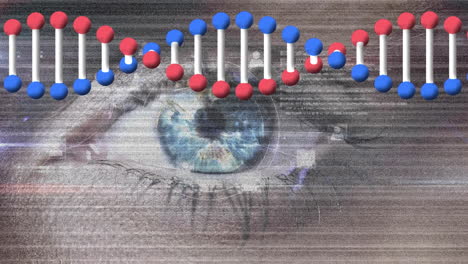 animación de la cadena de adn sobre el ojo de la mujer