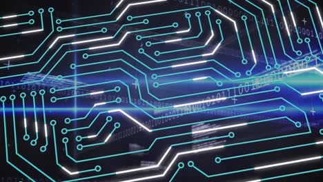 animación del procesamiento de datos sobre un fondo azul