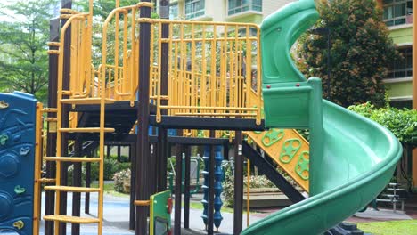 colorful playground equipment in a residential area