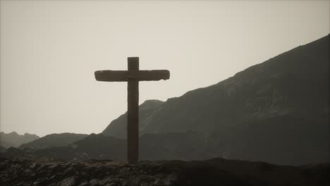 wooden crucifix cross at mountain