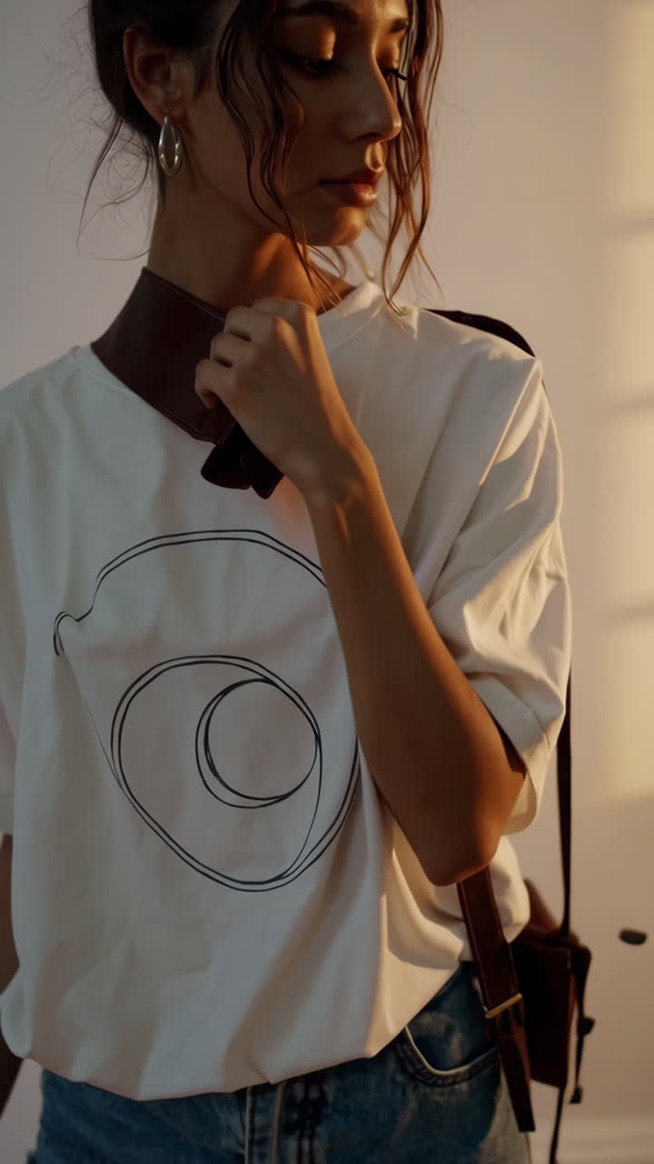 Woman Wearing an Oversized Graphic Tee and Denim Shorts