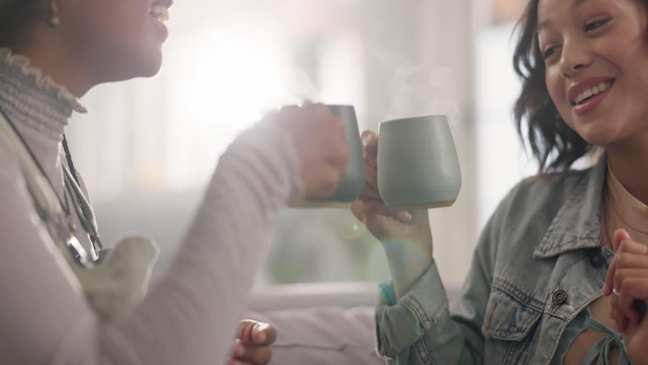 Two women having coffee and chatting