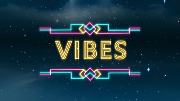 Animation of vibes text over sky with stars