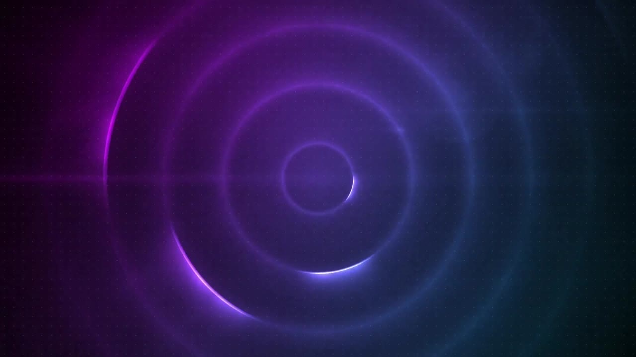 animación digital de formas abstractas circulares que se forman contra círculos concéntricos sobre un fondo púrpura
