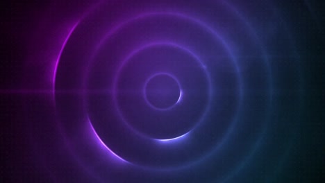 Digital-animation-of-circular-abstract-shapes-forming-against-concentric-circles-on-purple-backgroun