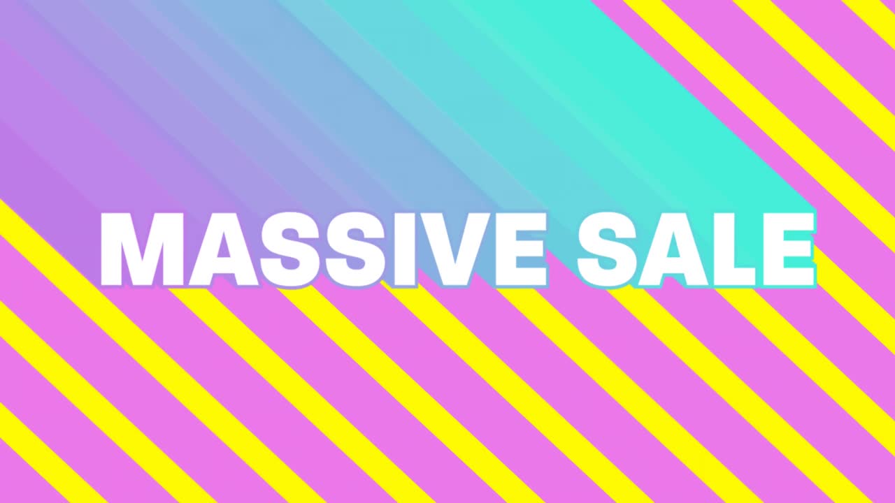 gráfico de venta masivo en fondo de rayas diagonales rosadas y amarillas