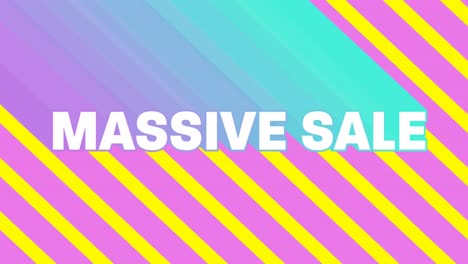gráfico de venta masivo en fondo de rayas diagonales rosadas y amarillas