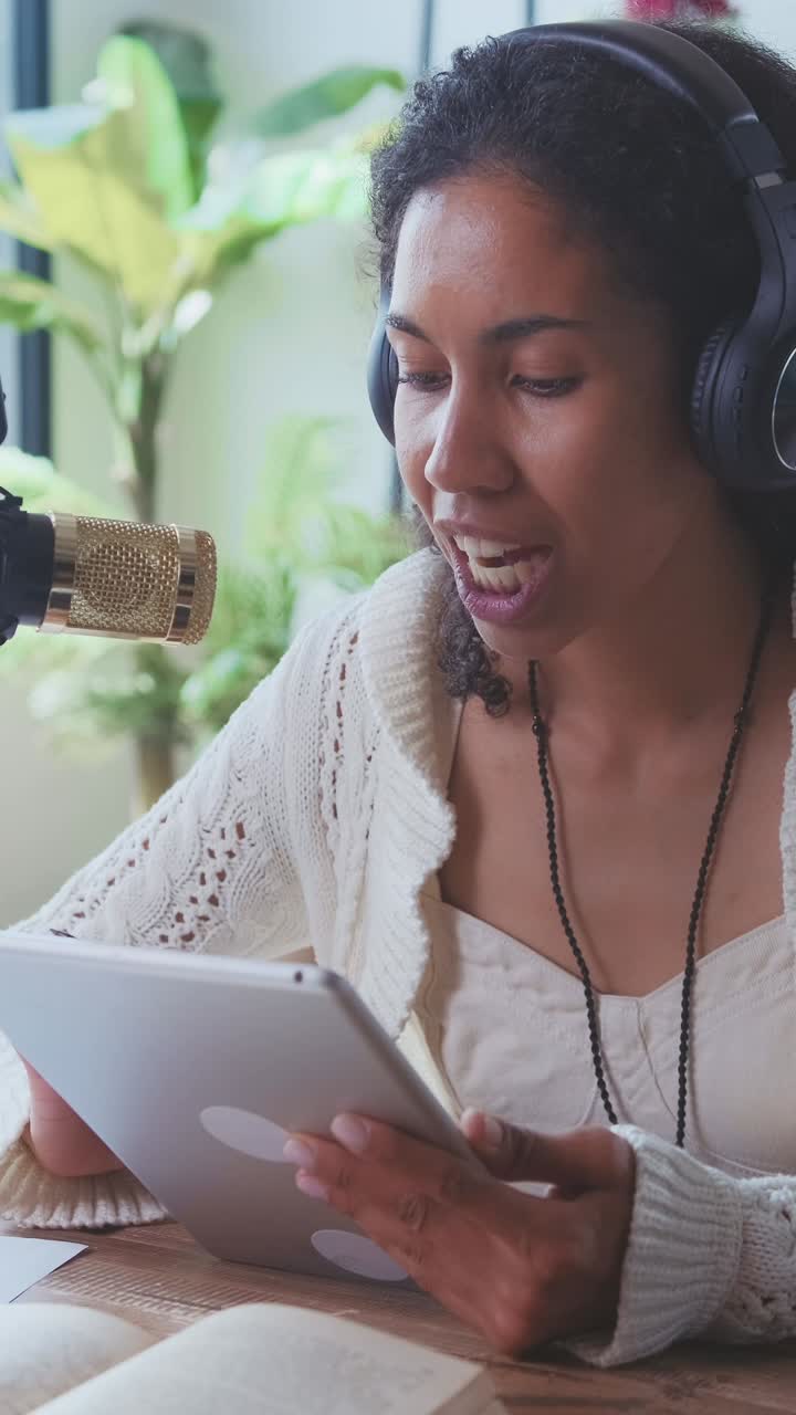 Engaging podcast session in a cozy studio with a passionate host