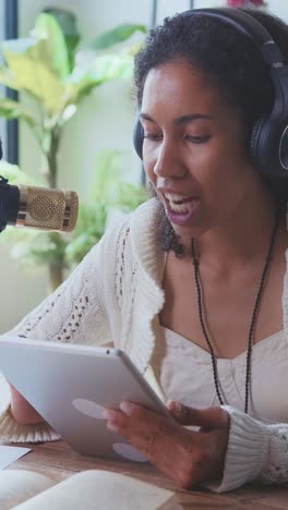 engaging podcast session in a cozy studio with a passionate host