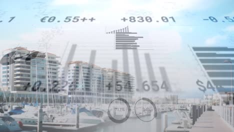 Animation-of-financial-data-processing-over-yachts-in-port