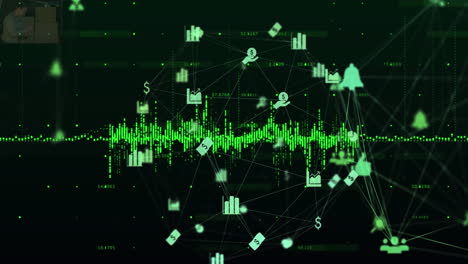 animación de la red de conexiones con iconos en fondo negro