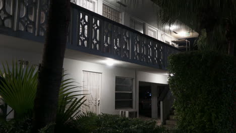 exterior apartment or hotel room at night