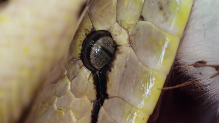 Close up of a reticulated python's eye
