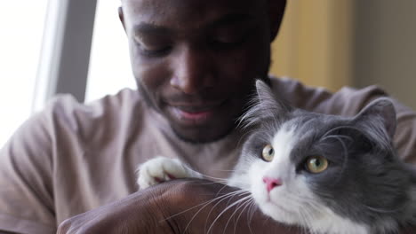 el dueño de la mascota con su gato
