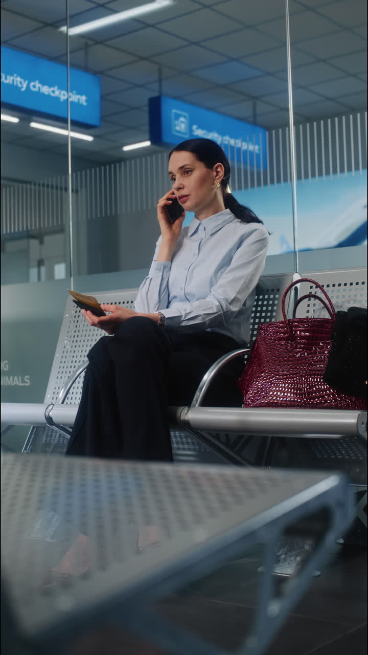 Woman Waiting at Airport Security Checkpoint