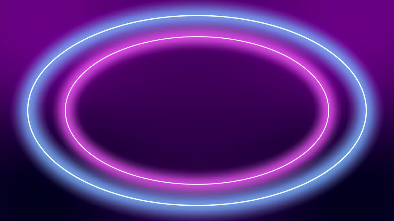 Loop of circle oval ellipse neon light frame zoom motion with copy space. Futuristic 3D loop blue pink laser light frame stage seamless loop background