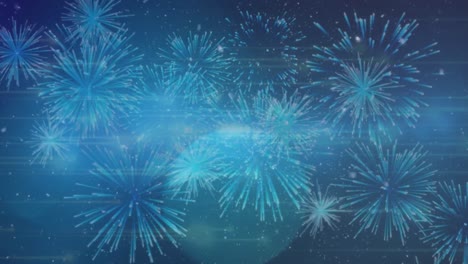 animation of spots of light over fireworks on blue background