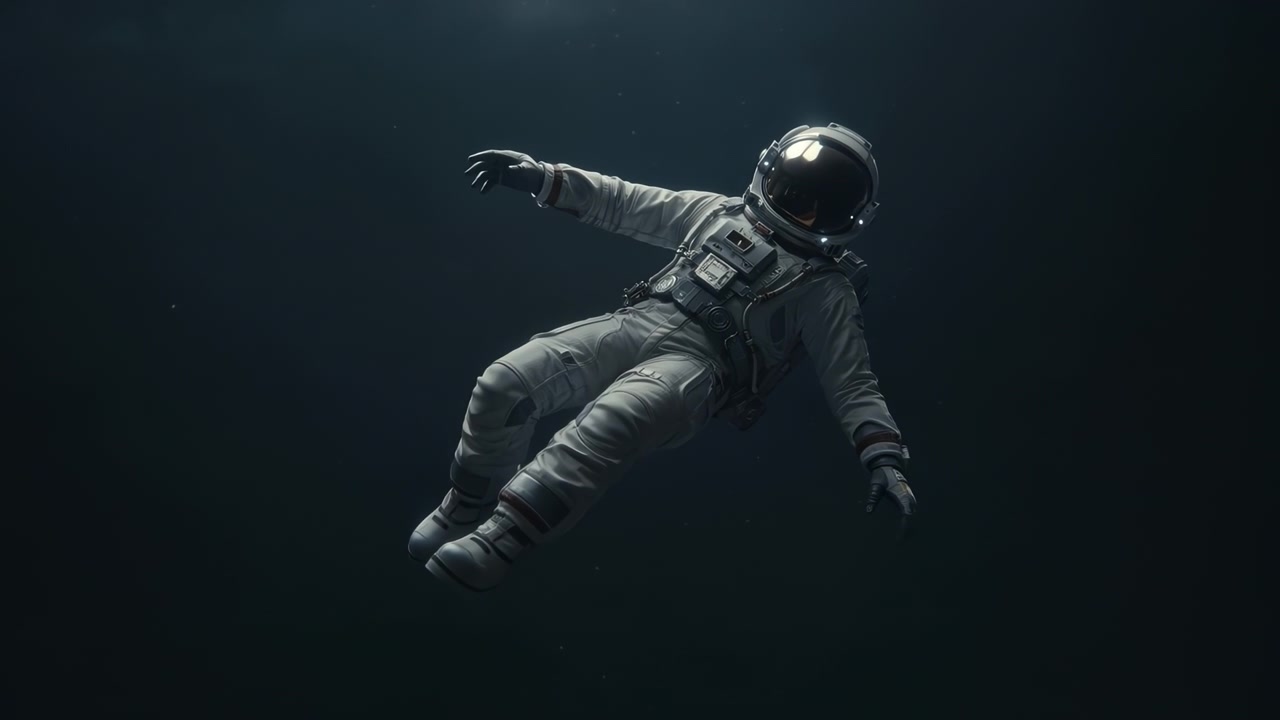 Astronaut drifting through cosmic void